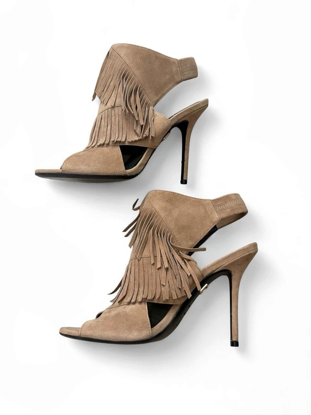 Roger Vivier Suede Fringe Slingback Sandals Brown